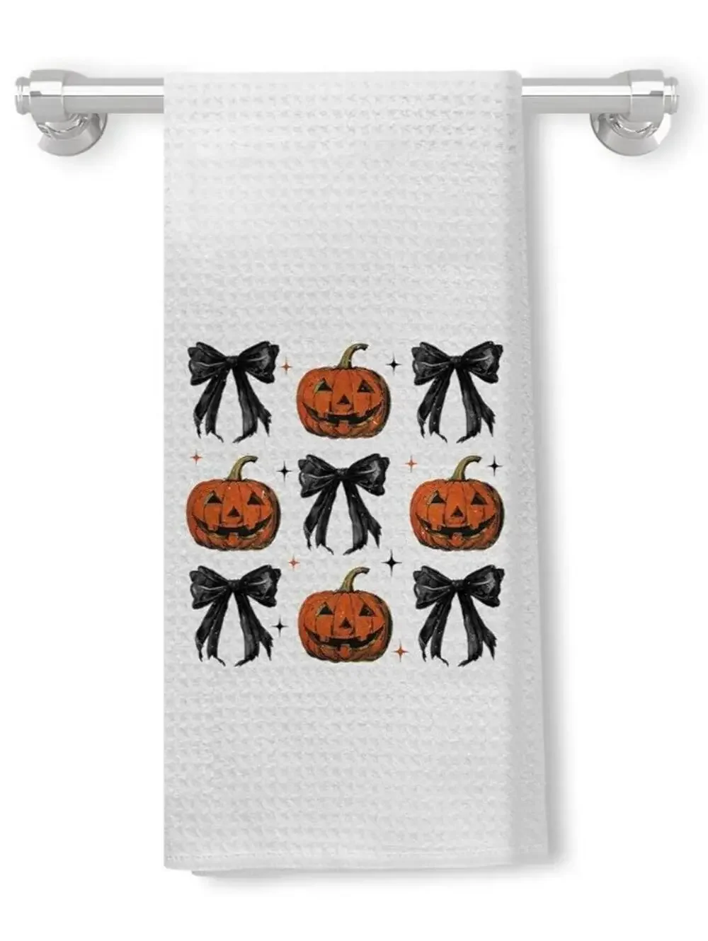 Halloween Kitchen Hand Towels Black Pumpkin & Coquette Bow